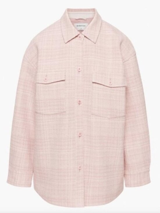 Babaton Aritzia Women's Shacket Joan Shirt Jacket Oversized Tweed Pink Plaid - Picture 3 of 16